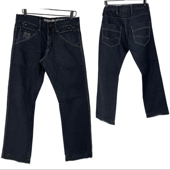 Jack & Jones Dark Wash Work Jeans | Size 32 | Carpenter Style | Distressed Cuffs - Picture 1 of 16